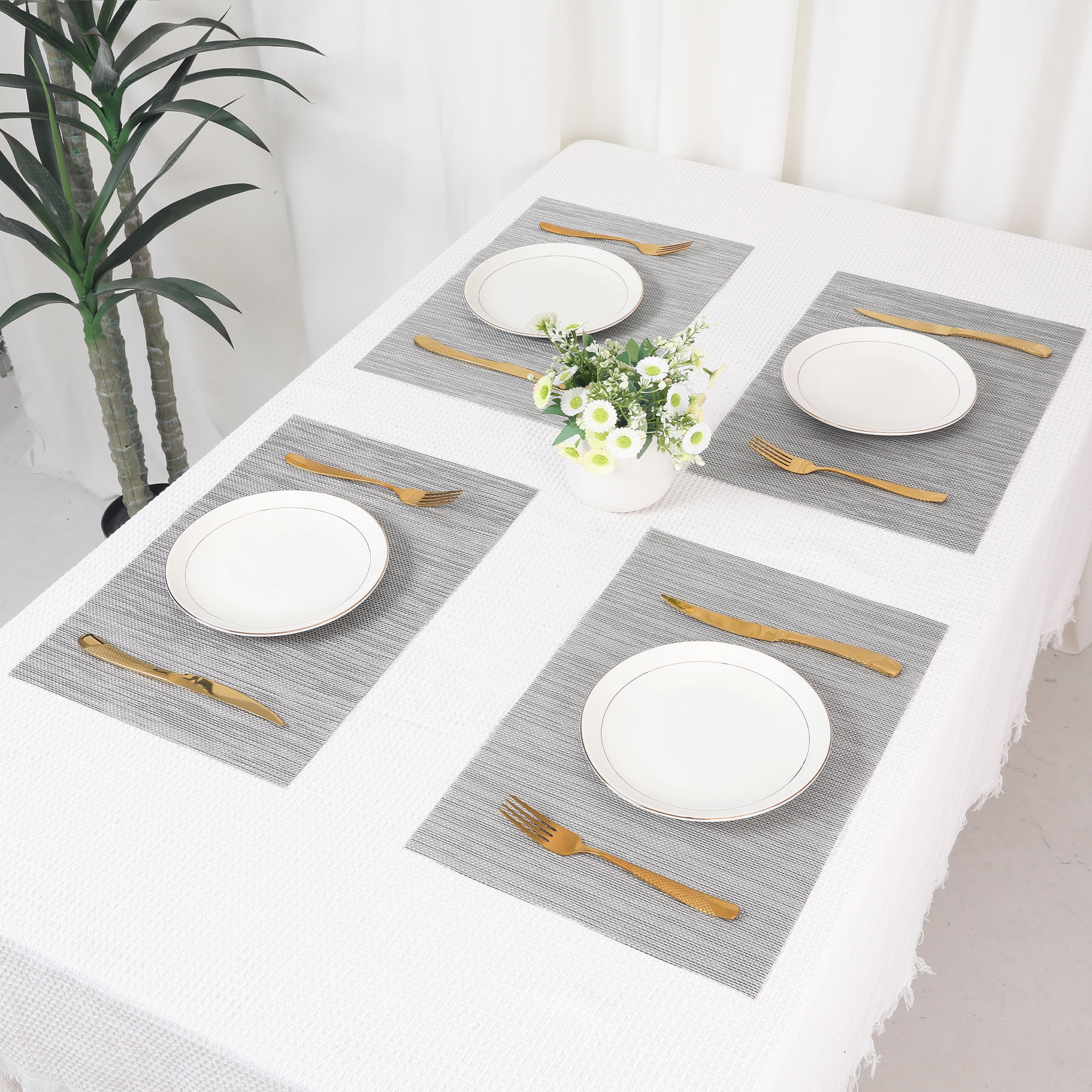 Unique Bargains 8 Pack Washable Placemats for Table Decor Wipeable Place Mat Gray 18x12in
