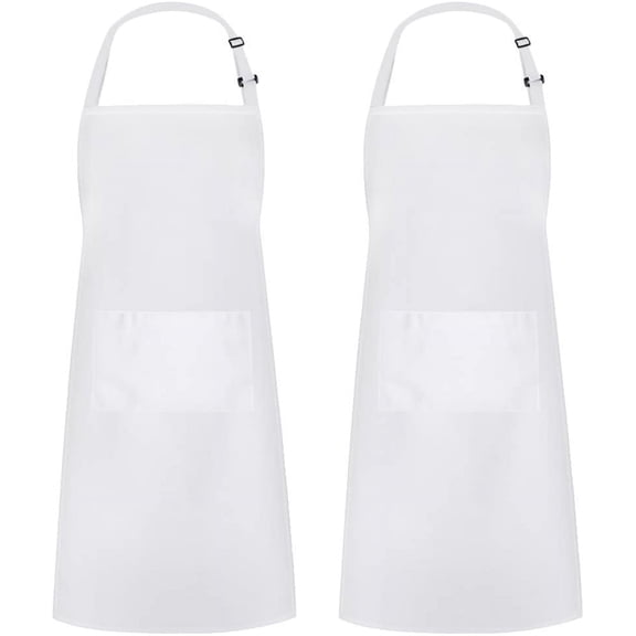 Syntus 2 Pack Adjustable Bib Apron Waterdrop Resistant with 2 Pockets Cooking Kitchen Aprons for Women Men Chef, White