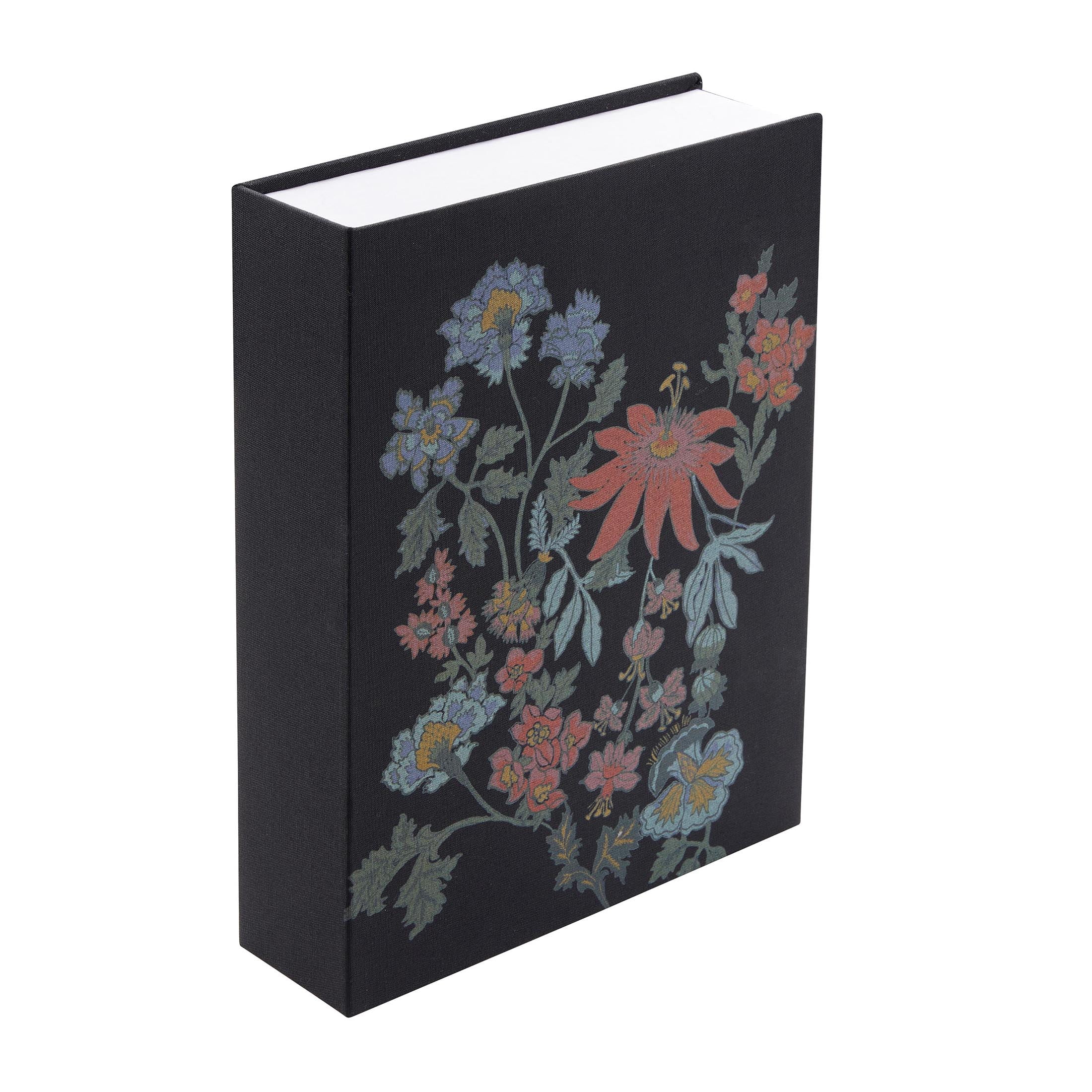 Beautiful Floral Faux Book Decorative Storage Box by Drew Barrymore, 7" x 9", Black