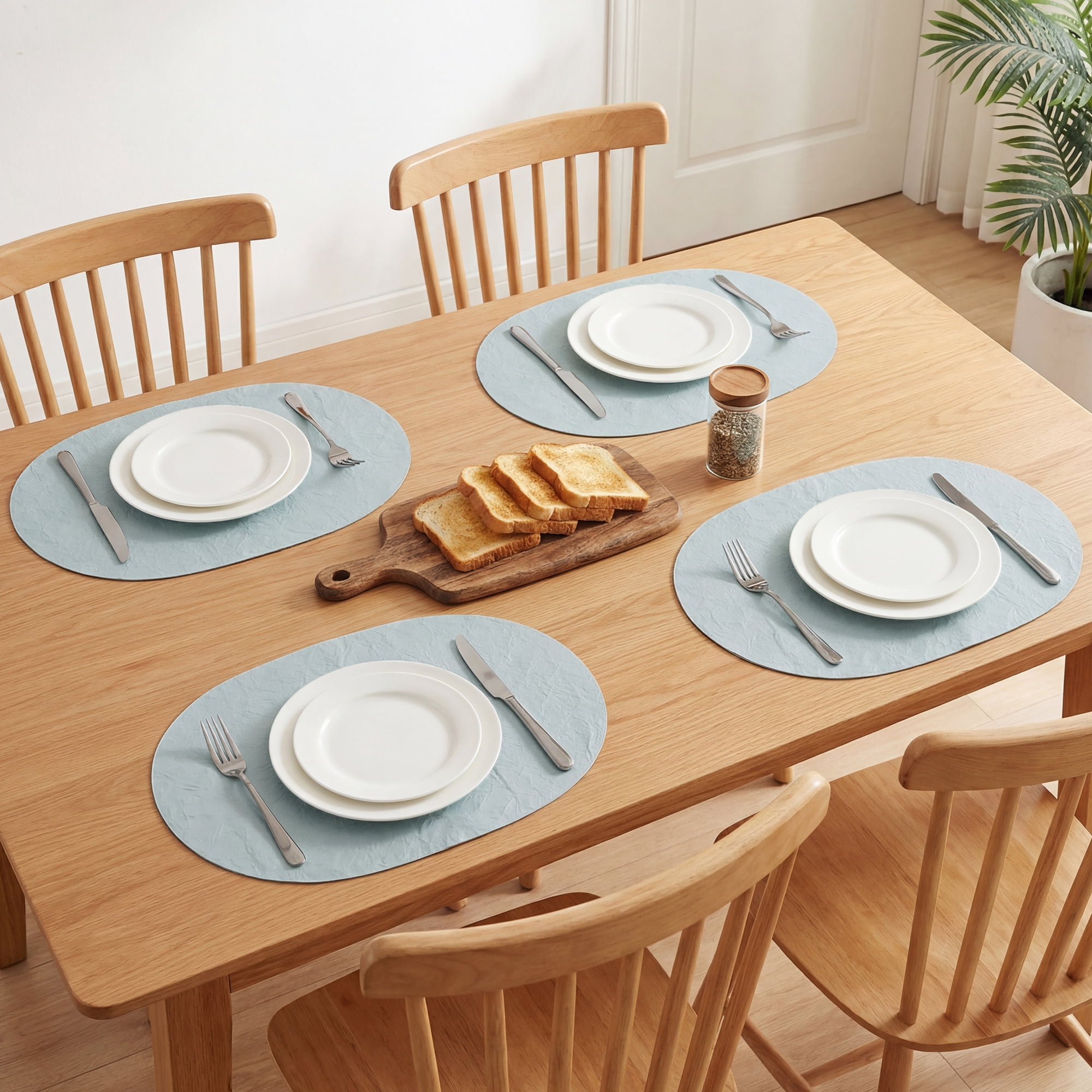 Unique Bargains 4pcs Faux Leather Placemats Light Blue 17.5"x12.8"