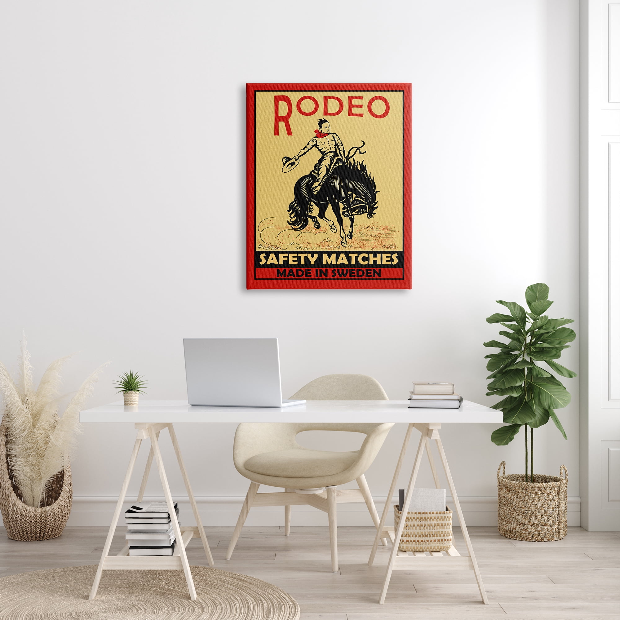 Stupell Industries Rodeo Safety Matches Cowboy Bucking Bronco Red Yellow, 30 x 40, Designed by Mark Rogan