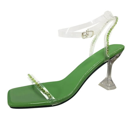 

Rhinestones Fine heel Sandals for Women Ladies Shoes Fashion Transparent Strap Rhinestone Sandals High Heel Sandals Green