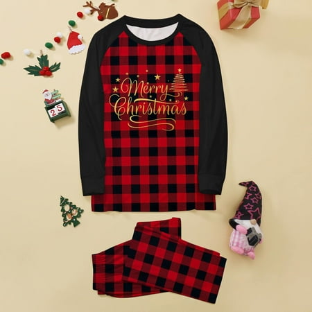 

Matching Family Men Pajamas Sets Christmas Print With Letter And Plaid Printed Long Sleeve Tee And Bottom Loungewear