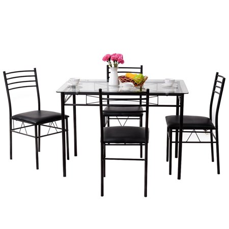 dining table piece glass chairs kitchen upholstered room furniture tangkula gymax costway goplus shipping 5pc walmart zoom iron tempered breaksfast