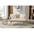 thumbnail image 1 of Velvet Loveseat with Two Pillows, Upholstered Leisure Armchair with Metal Legs, Barrel Accent Chair for Living Room, Bedroom, Office, Beige, 1 of 7
