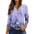 thumbnail image 4 of WTOBBY Women's Floral Print V-Neck 3/4 Sleeve Loose Fit Versatile Blouse Top for Casual Spring Fall Fashion and Everyday Comfortable Outfits,Purple M, 4 of 6