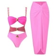 thumbnail image 3 of Solid Color Patchwork One-piece Swimsuit Set Women Fashion Multiple Styles Chic Conservative Metal Buckle Two Piece Set Swimsuit, 3 of 6