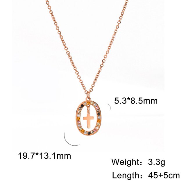 Cazador Shining Ziron Cross Pendant Necklace for Women Oval Neck Chain Stainless Steel Jewelry Mother's Day Gift Wholesale 2023 Gao Jinjia LED