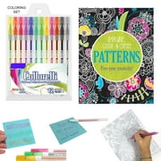 13 Pc Coloring Book Set Glitter Gel Pens Stress Relieving Mandala Drawing Adult