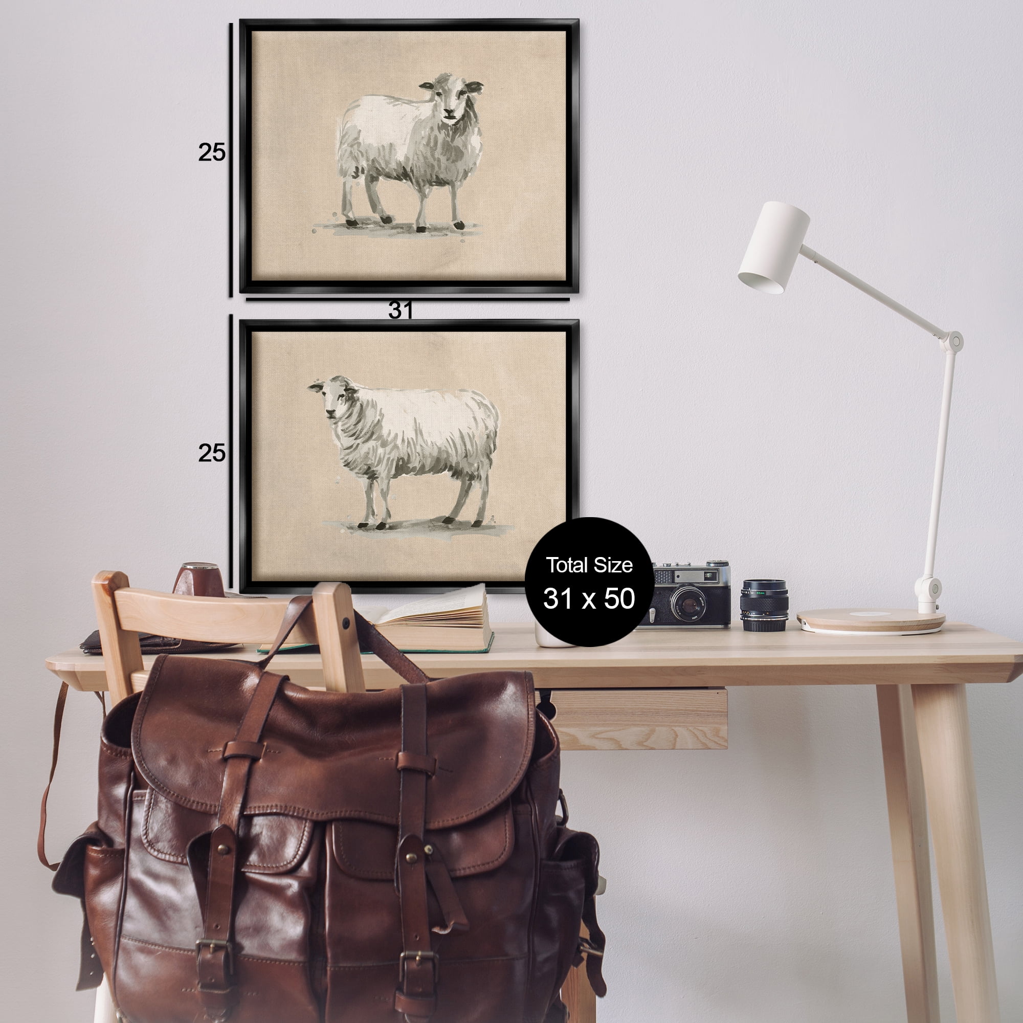 Stupell Industries Beige Sheep Portrait Animals Painting Black Floater Framed Canvas Art Print Wall Art, 31 x 25, Set of 2