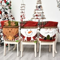 ZDWQFA Christmas Chair Back Cover for Dining Room, Santa Claus Snowman Reindeer Xmas Dinner Chairs Cover, Chair Slipcover for Kitchen Hotel Holiday Party Decor