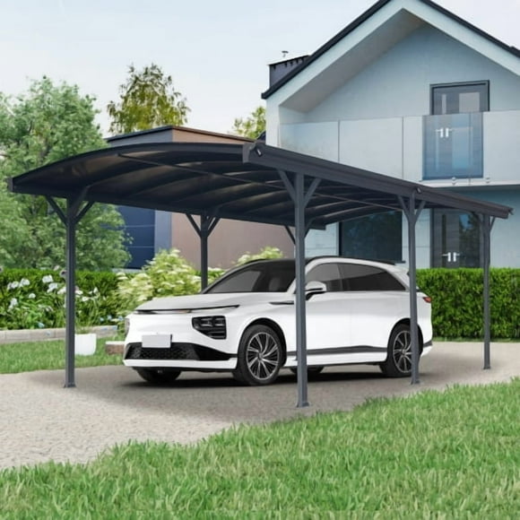 taoruifang 10x19 ft Outdoor Carport with Aluminum Frame & Polycarbonate Roof, 7 ft Arch Car Shelter for Driveway, UV & Weather Resistant Car Port for Cars, Trucks, SUV