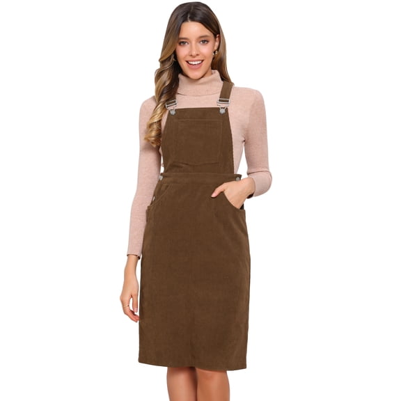 DARING DIVA Midi Pinafore Dress with Adjustable Straps and Pockets X-Small Brown