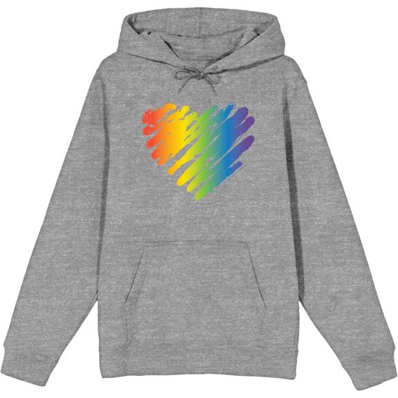 Pride Brush Stroke Heart Adult Heather Gray Long Sleeve Hoodie-Medium