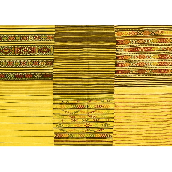 Ahgly Company Machine Washable Indoor Rectangle Patchwork Yellow Transitional Area Rugs, 5' x 8'