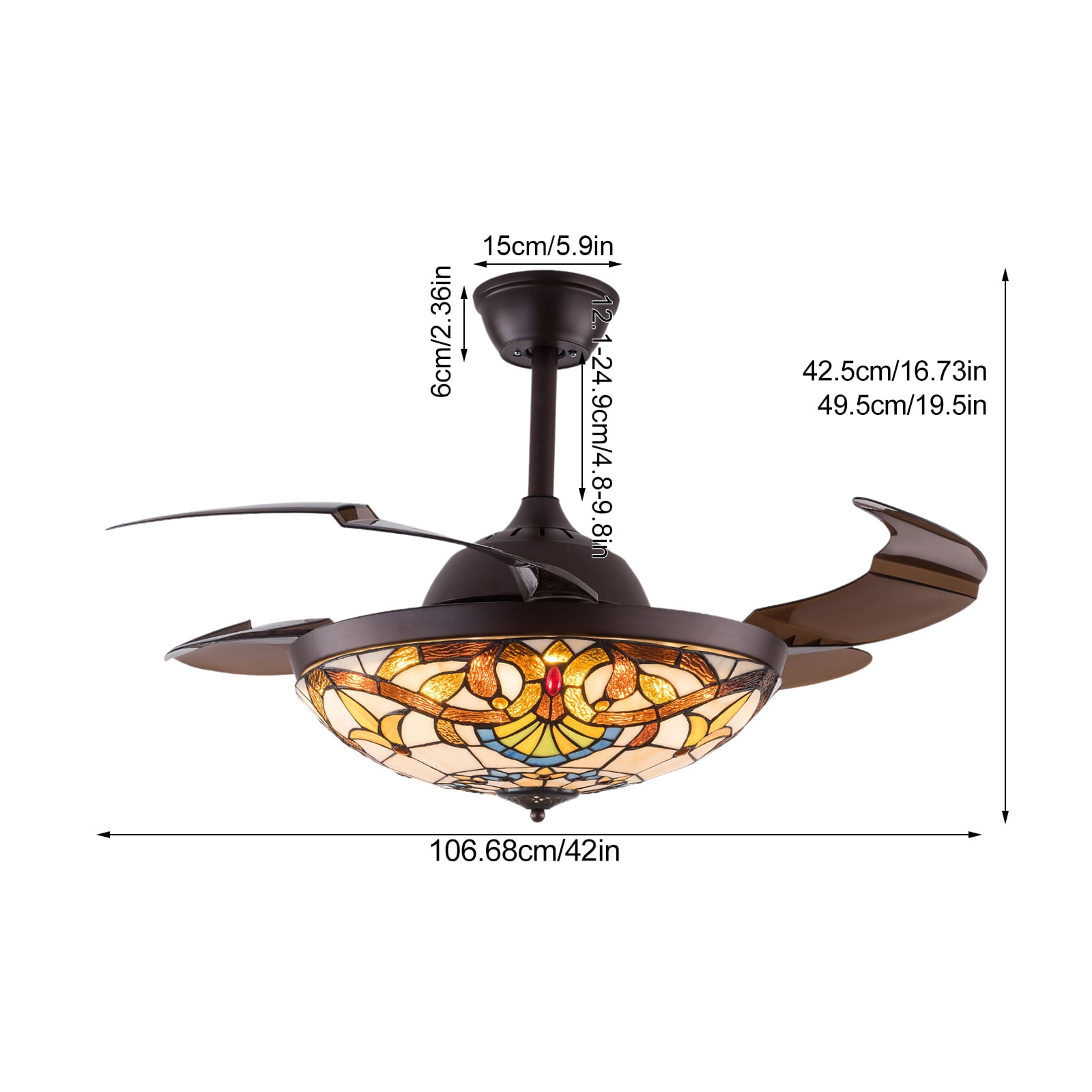 4 Blades Remote Control Ceiling Fan Light Indoor Tiffany Style Chandelier Fan Lamp W/Remote Fandelier