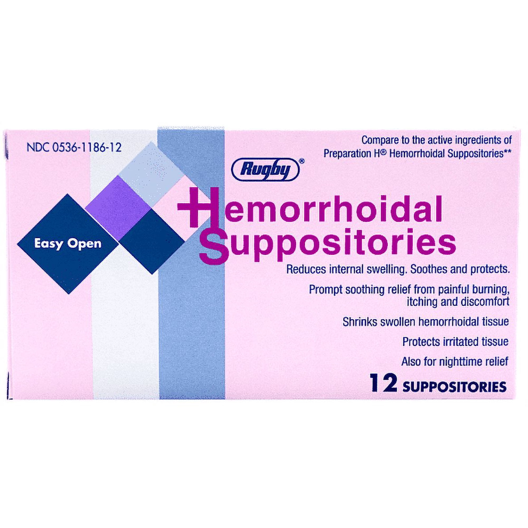 Rugby Easy Open Hemorrhoidal Suppositories Cocoa Butter 88.44% / Phenylephrine HCl 0.25% - 12 Suppositories