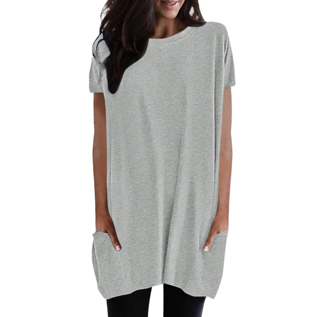 Ketyyh-chn99 Chandail en Molleton pour Femmes Dames Décontracté Ample Été Manches Courtes Tunique Décontractée Hauts Confortables Col Rond Gris,P