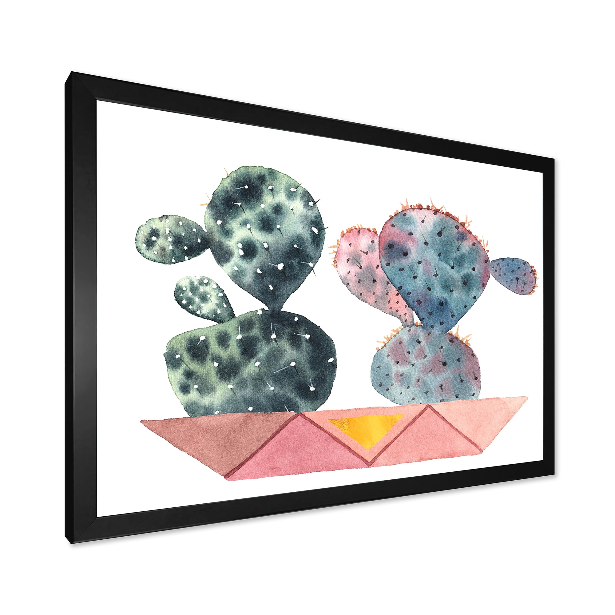 Designart 'Cactus Duo In Pink Pots Geometric' Modern Framed Art Print