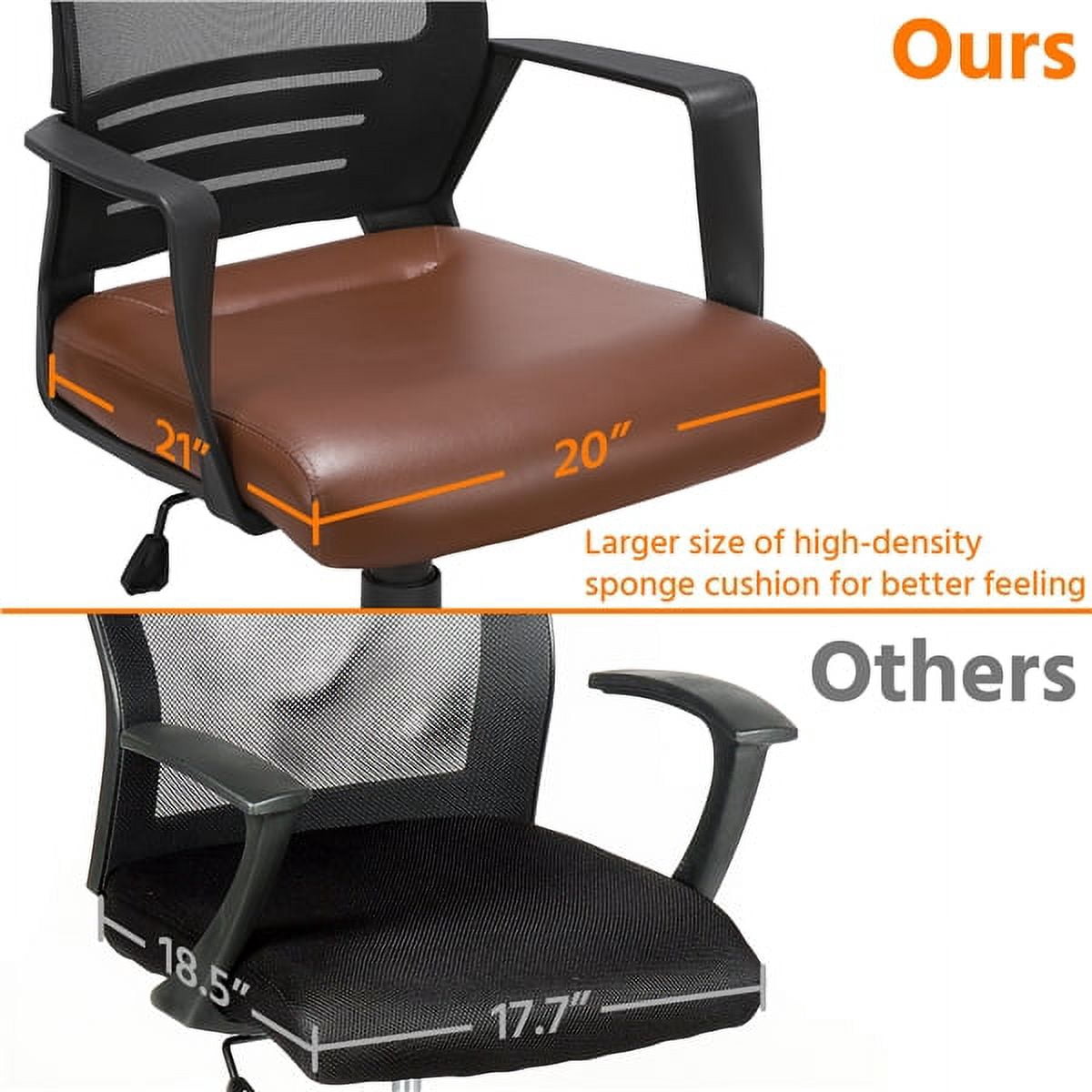Yaheetech Office Desk Chair Swivel Computer Chair Mesh Chair with Leather Padded Seat Brown