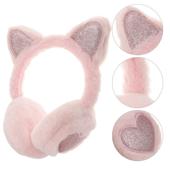 OFFIGAM Pink Plush Cat Ear Earmuffs for Kids Winter Ear Warming Comfortable and Windproof Use Size Small