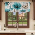thumbnail image 6 of Teal Spring Floral Curtain Valances for Windows, Kitchen Valance Window Treatments Panel 2 Pack, Summer Botanical Butterfly Retro Rod Pocket Short Curtains for Bathroom Bedroom 60 x 18 Inch, 6 of 8