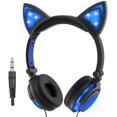 thumbnail image 1 of Auriculares supraurales con orejas de gato LED, auriculares plegables recargables con cable que se iluminan (azul), 1 of 5