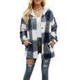 thumbnail image 1 of KOMOO Women Plaid Flannel Hooded Jacket Long Sleeve Drawstring Plaid Long Jackets Fall Winter Warm Coat, 1 of 5