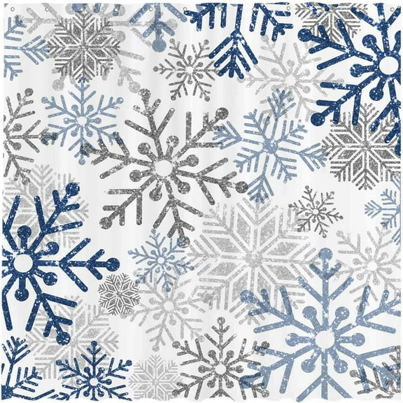 72" x 72" Blue Grey Snowflakes Shower Curtain for Bathroom Set Boho Modern Christmas Winter Holiday Let it Snow Xmas Farmhouse Home Bath Bathtub Decor Durable Fabric Washable