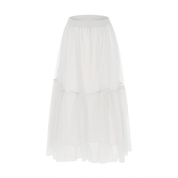 Vedolay Long Skirt Women's Plus Size Boho Floral Midi Skirt Split Ruffle Elastic High Waisted Casual Skirt,White L