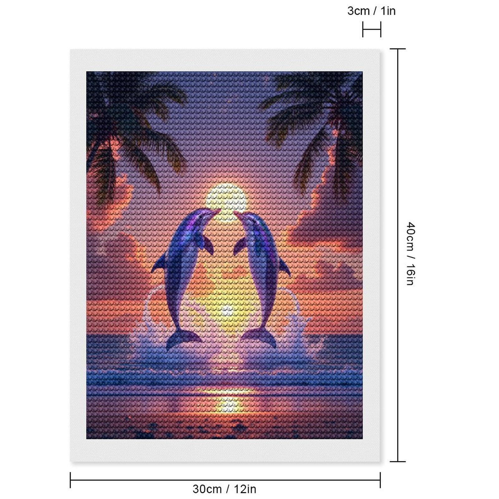 Diamond Art Kits for Adults, Twin Dolphins Sunset Splash 5D Diamond Painting Kits for Adults Beginners, DIY Full Drill Diamond Painting, Gem Art and Crafts 12x16