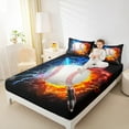 thumbnail image 4 of Feelyou Baseball Sports Boys Twin Sheet Sets, Blue Orange Twin Fitted Sheet, Neon Gradient Lightning Flat Sheet, Breathable Home Decor, 3 Pieces, 4 of 7