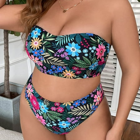 YODETEY Swimsuits for Women 2025New Women s Large Split Bikini High Waist Gathering Hollow Bra Fashion Swimsuit for Women Womens Plus Size Swimsuits Tops Clearance-Green XXL