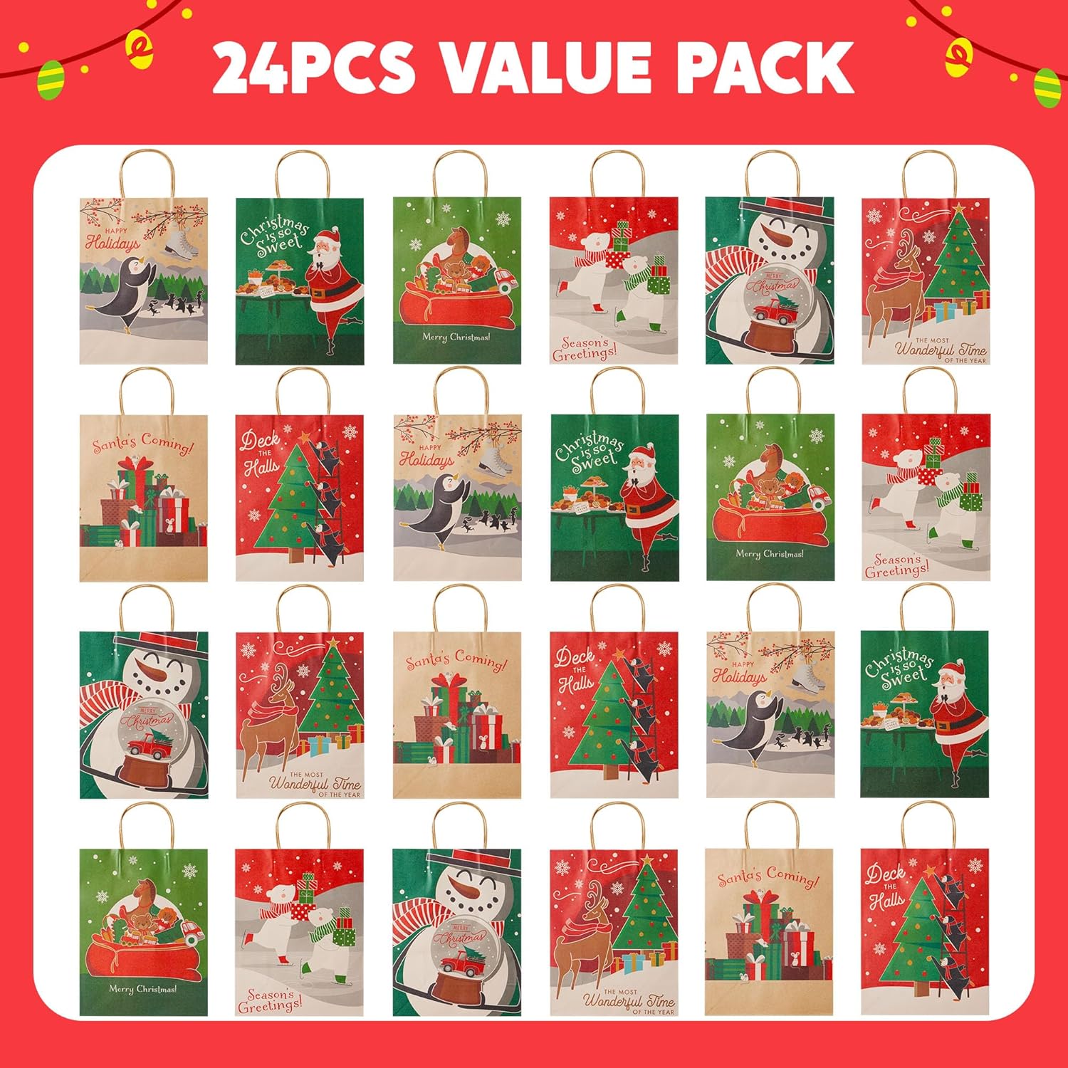 Joyfy 24-Piece Christmas Kraft Gift Bags with Handles photo 4