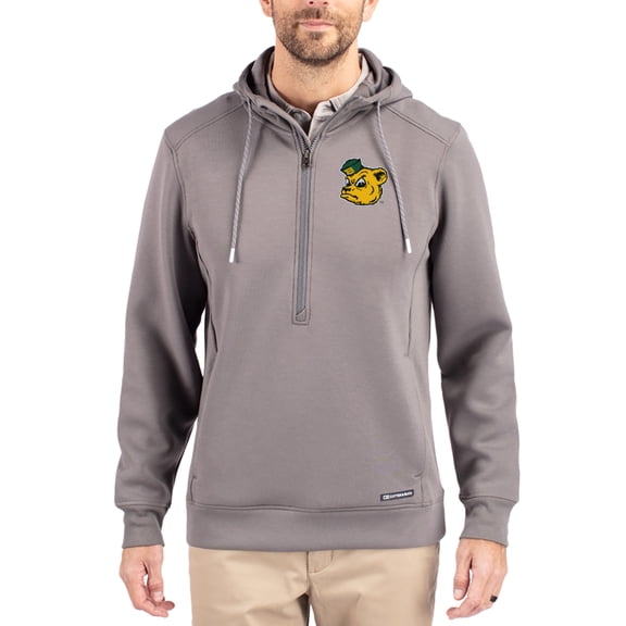 Men's-Cutter & Buck Gray Baylor Bears Roam Eco Recycled Half-Zip Pullover Hoodie