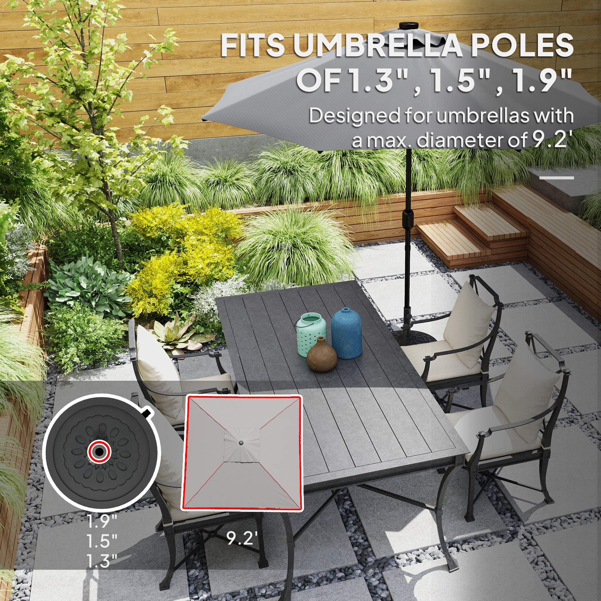 Outsunny Round Patio Umbrella Base with Wheels, 46 lbs Resin Umbrella Stand Base, Patio Umbrella Holder for 1.3"/1.5"/1.9" Umbrella Poles, Black