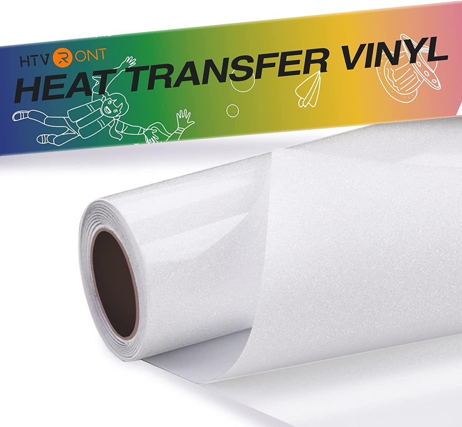 HTVRONT White 10" x 6FT Glitter Heat Transfer Vinyl Iron on HTV Vinyl for Cutting Machine T-shirt