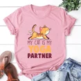 thumbnail image 5 of Mon Chat Est Mon Partenaire de Yoga T-Shirt Imprimé Femmes Hommes Été Décontracté Manches Courtes Col Rond Hauts T-Shirts Mode HM374-Rouge L, 5 of 5