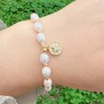 thumbnail image 1 of Pulsera elástica de perlas naturales de agua dulce, brazalete con cuentas de arcoíris, conector CZ, regalo para niñas, 1 of 4