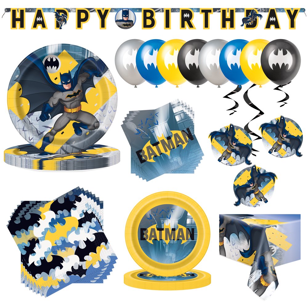 Batman Birthday Party Supplies Tableware and Decorating Kit for 8