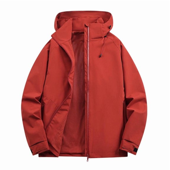 thefmos Women's Long Sleeve Jacket with Hood Trendy Solid Color Zip Up Outerwear Warm Lightweight Insulated Windbreaker Casual Fall Winter Clothes, Red M