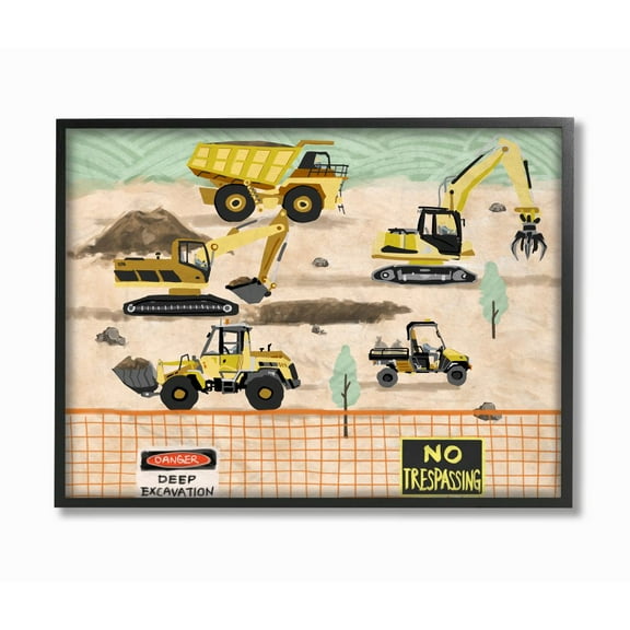 Stupell Industries Construction Vehicles Cartoon Painting Design Drawings Black Framed Art Print Wall Art, 11x14, by Ziwei Li