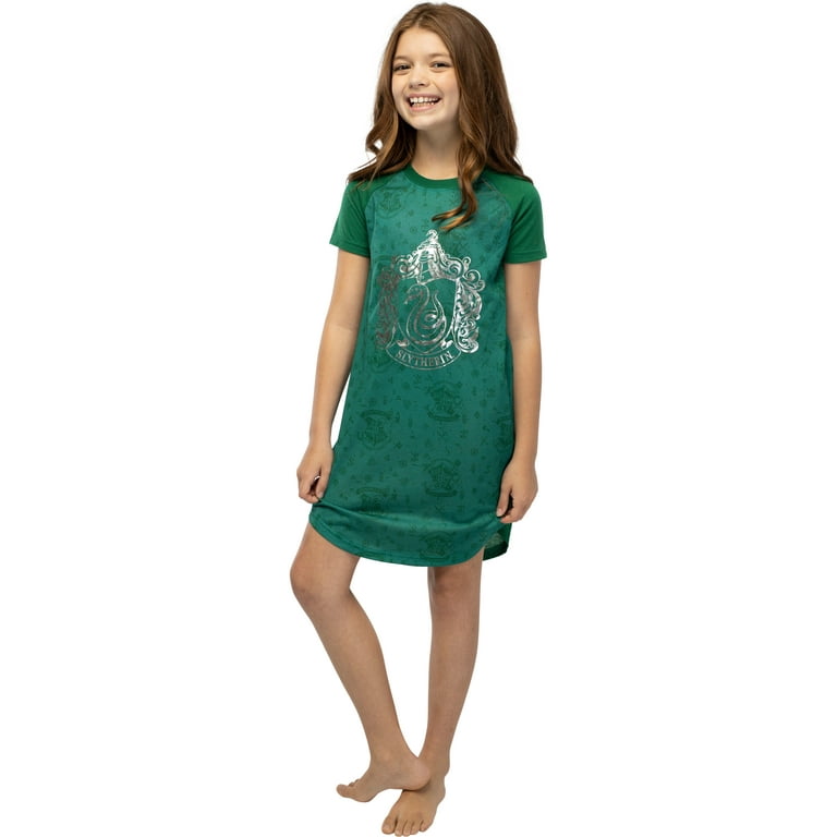 Harry Potter Girls Foil Print Hogwarts Houses Raglan Nightgown Slytherin 14