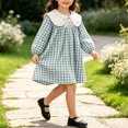 thumbnail image 6 of hotojiny Toddler Girls Gingham Dress Checkered Long Sleeve A-Line Plaid Dress Cute Crew Neck Collared Kids Flowy Dress(Sky Blue,2-3 Years), 6 of 7