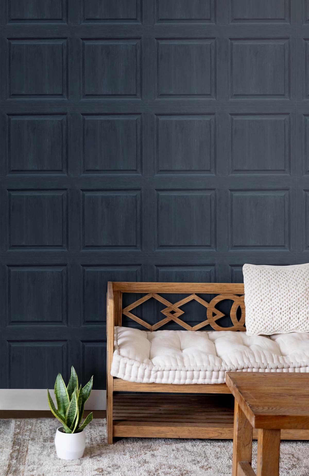 NextWall Arthouse Washed Faux Panel Peel and Stick Wallpaper 20.5 in. W x 18 ft. L - Navy