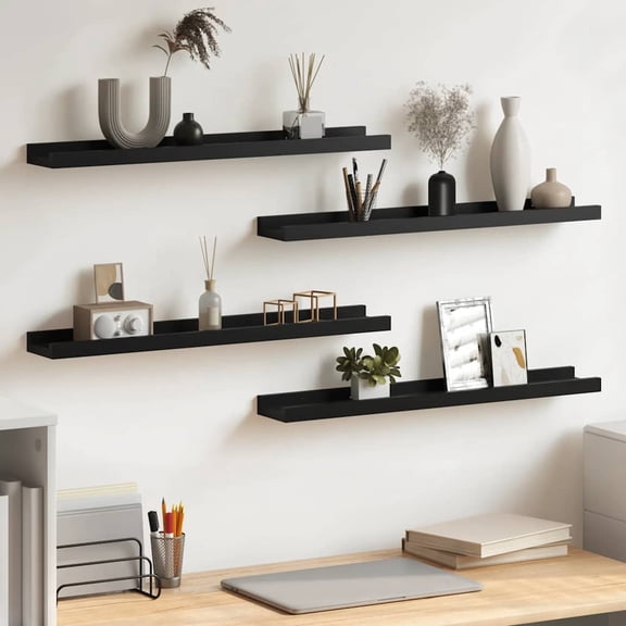 Floating Shelves for Wall, 23.6x3.5 x1.2 Inch Shelves for Decor Storage Set of 4, Wall Mounted Wood Shelf for Bedroom, Living Room, Bathroom, Kitchen, Long Picture Ledge Shelves, Black