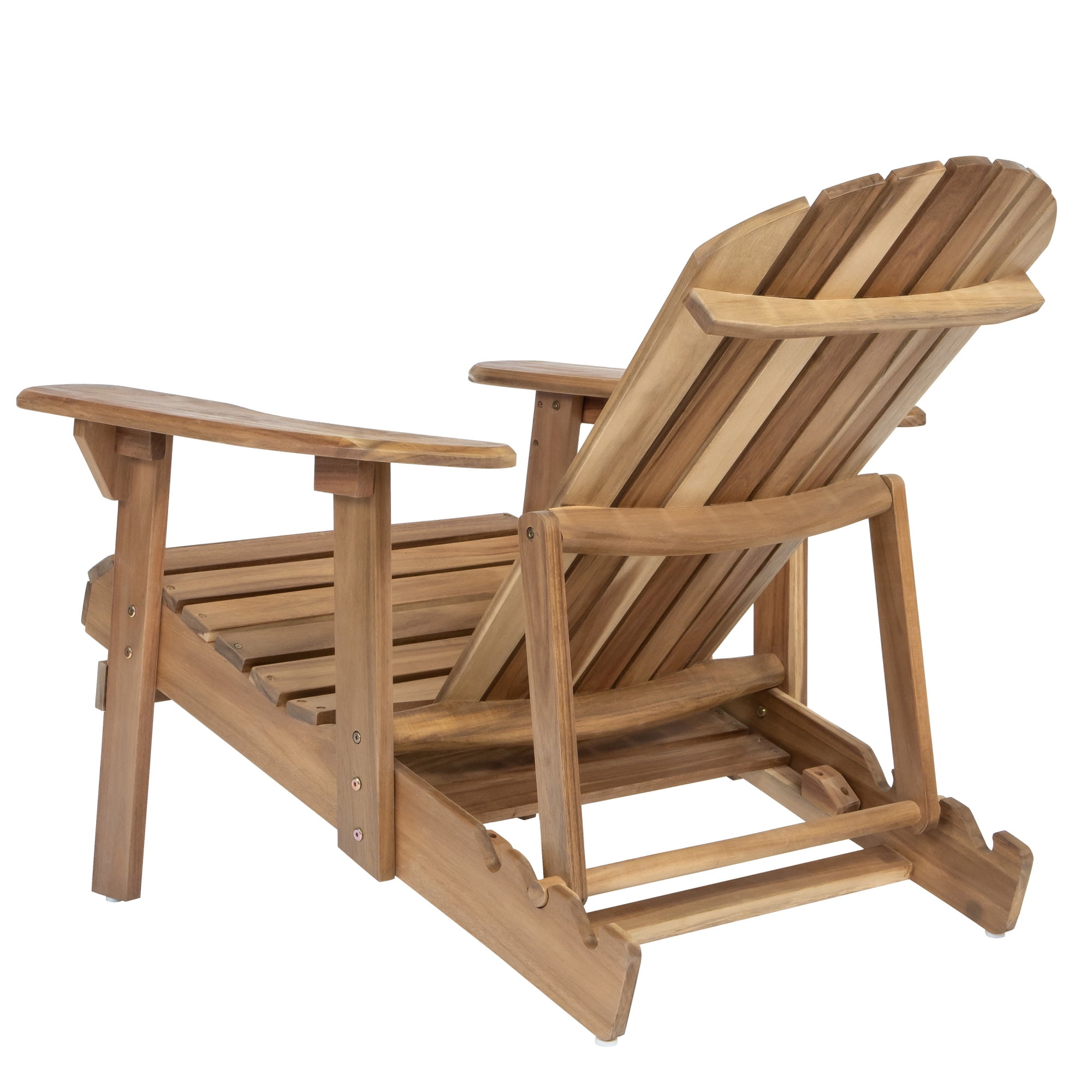 Jopath Folding Adirondack Chair with Extendable Leg Rest Outdoor Wooden Lounge Chairs with Slatted Back and Wide Armrests for Patio Garden Natural