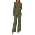 thumbnail image 2 of Women Suits 2 Piece Set Business Casual Dressy Blazer Jacket and Wide Leg Pantsuits Formal Outfits Olive Green XL, 2 of 9