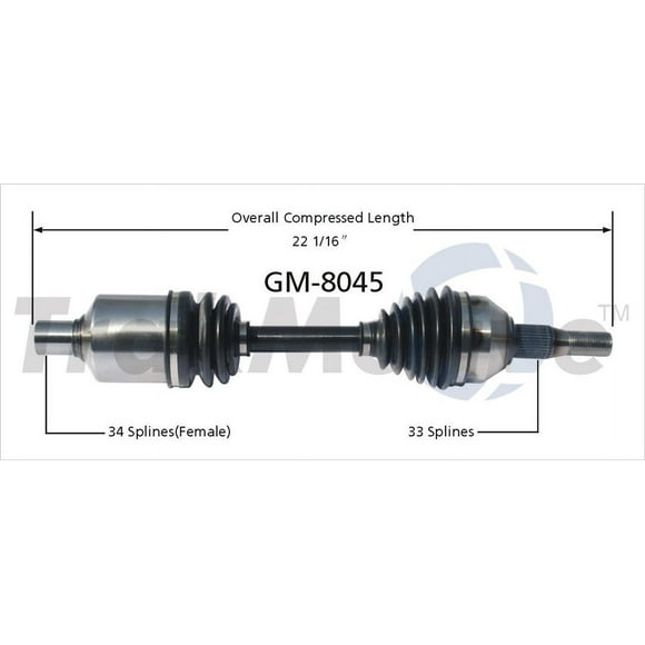 TrakMotive CV Axle Shaft GM-8045 Premium; OEM Replacement; 22.05 Inch Compressed Length