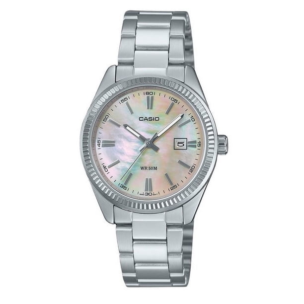 Casio Reloj Estándar Analógico de Acero Inoxidable con Esfera de Nácar y Movimiento de Cuarzo LTP-1302DS-4AV para Mujer